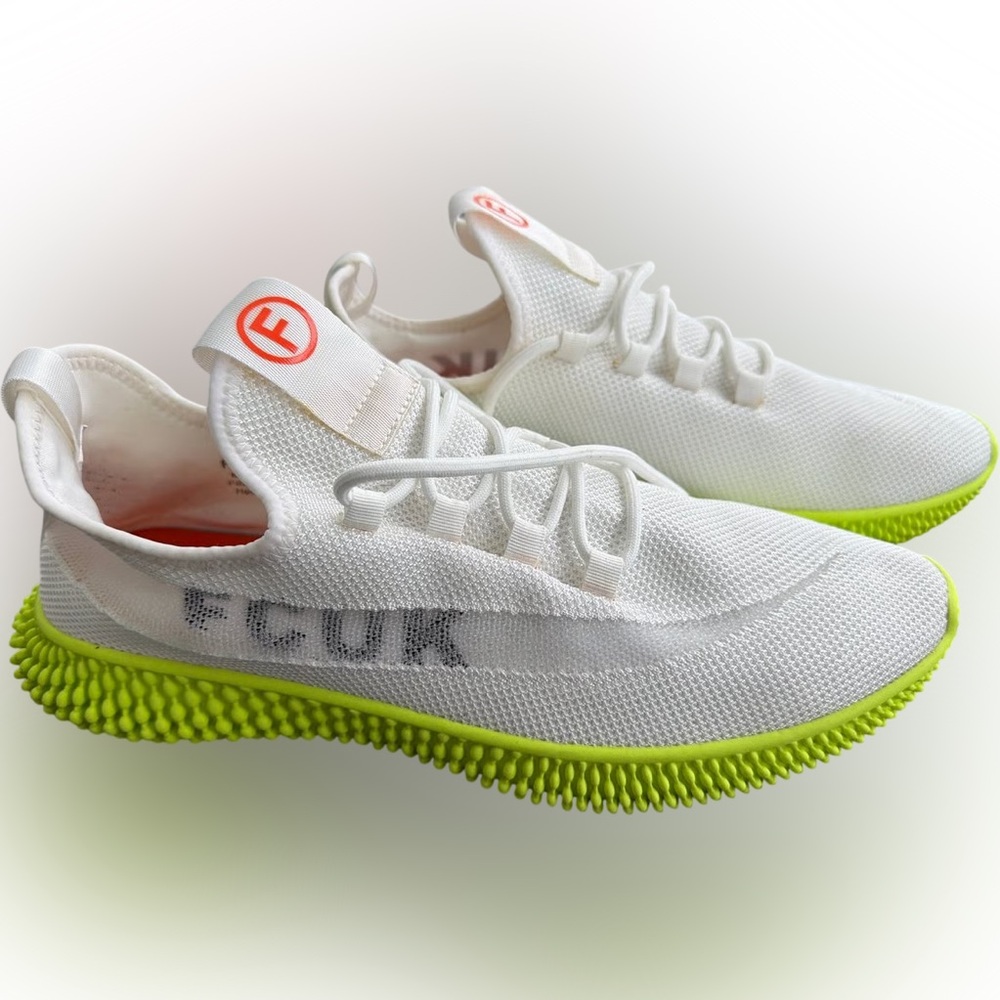 French Connection White and Neon Green Athletic Shoes